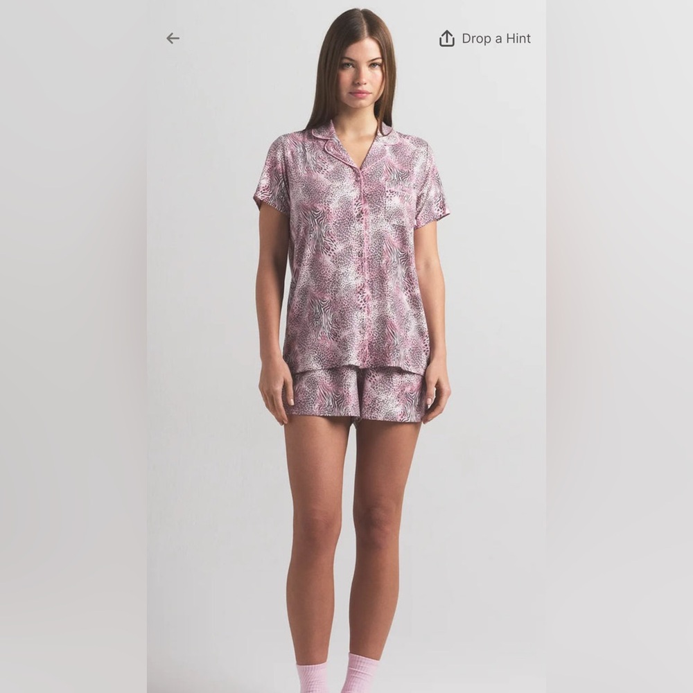 Skims Sleep Short Sleeve Leopard Print Women's Sleepwear Set